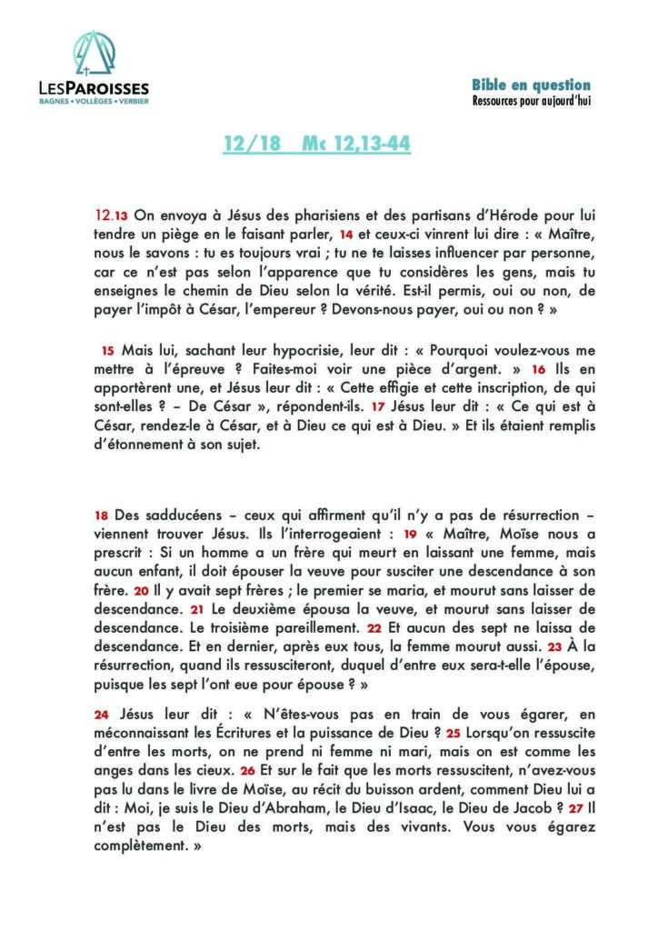 Marc 12.13 à 12,44