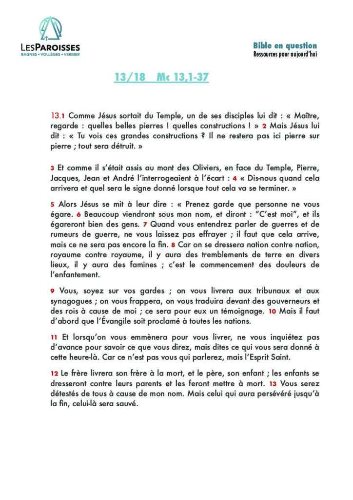 Marc 13,1 à 13,37