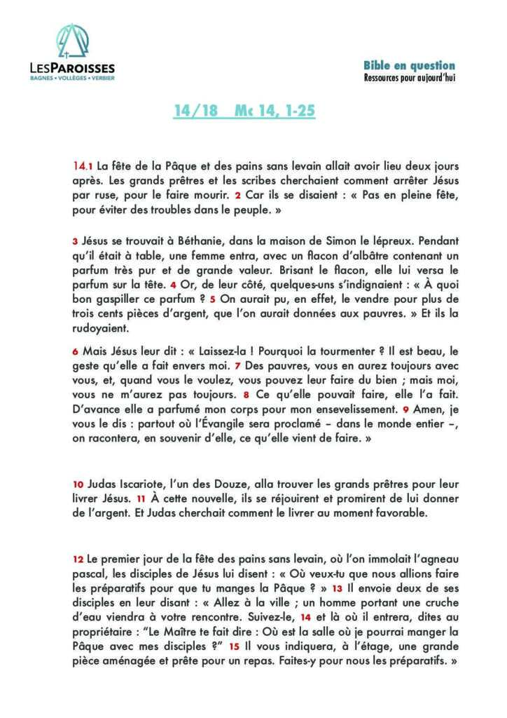 Marc 14,1 à 14,25