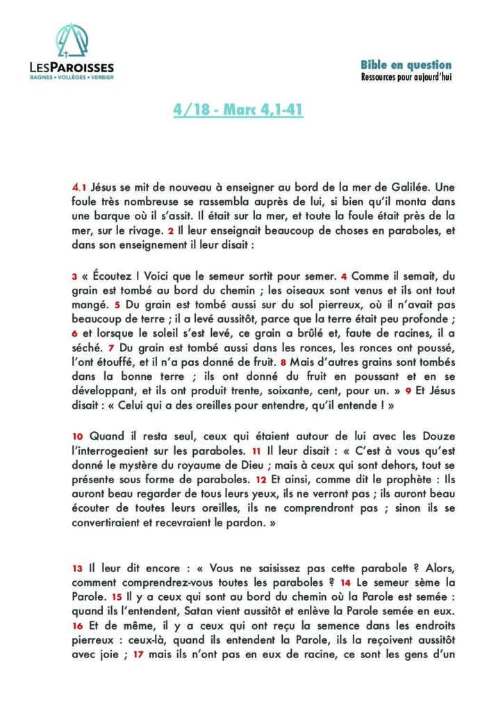 Marc 4,1 à 4,41