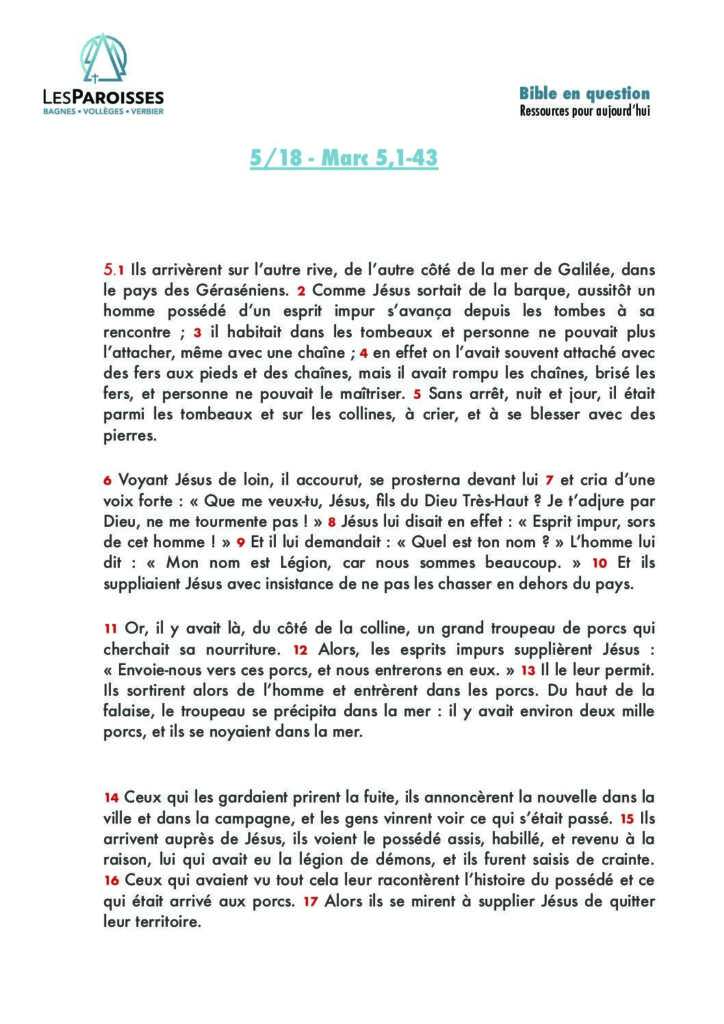 Marc 5,1 à 5,43
