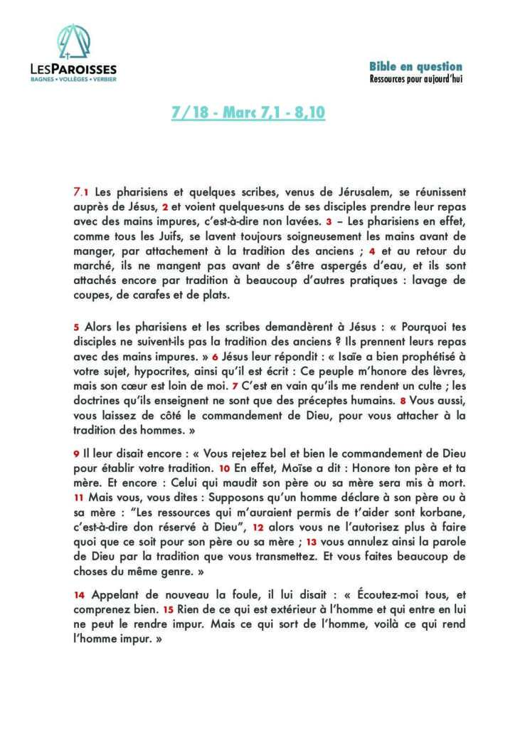 Marc 7,1 à 8,10
