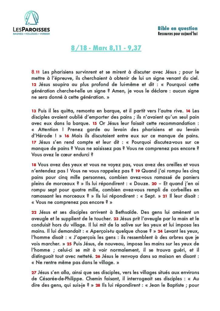 Marc 8,11 à 9,37