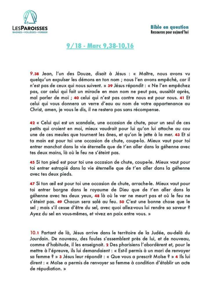 Marc 9,38 à 10,16